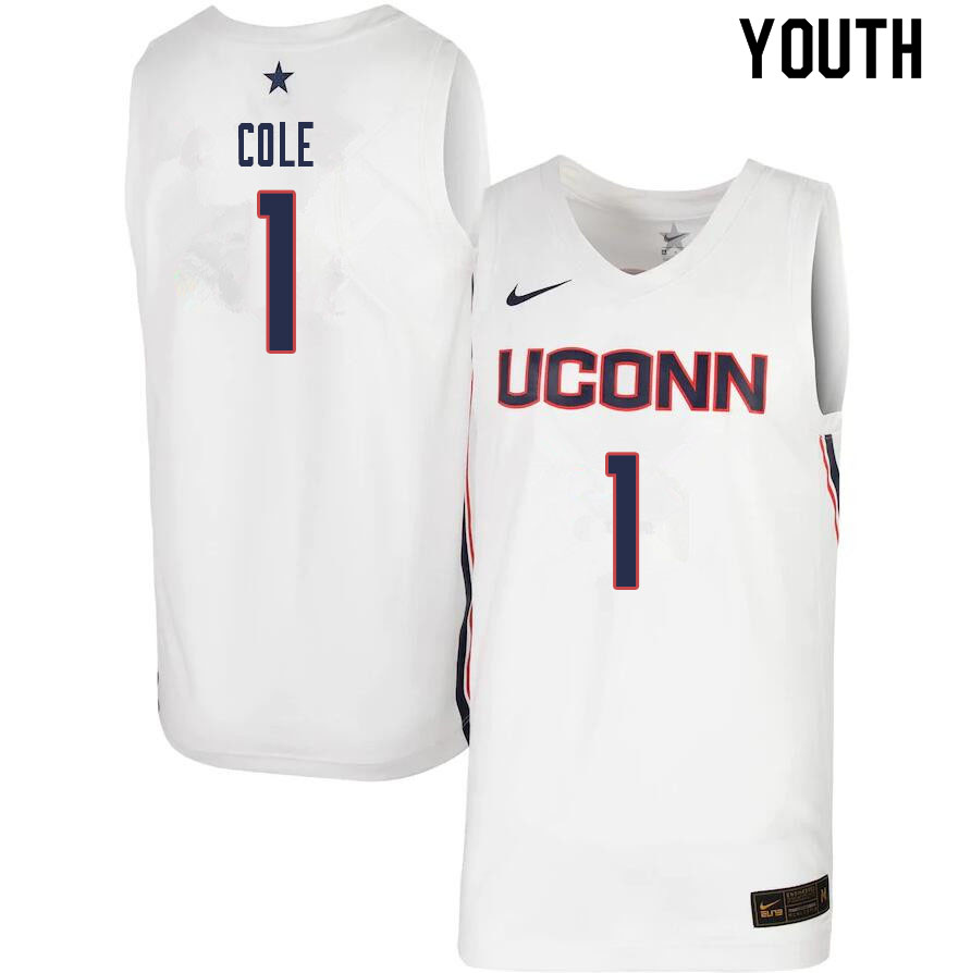 Youth #1 R.J. Cole Uconn Huskies College Basketball Jerseys Sale-White - Click Image to Close